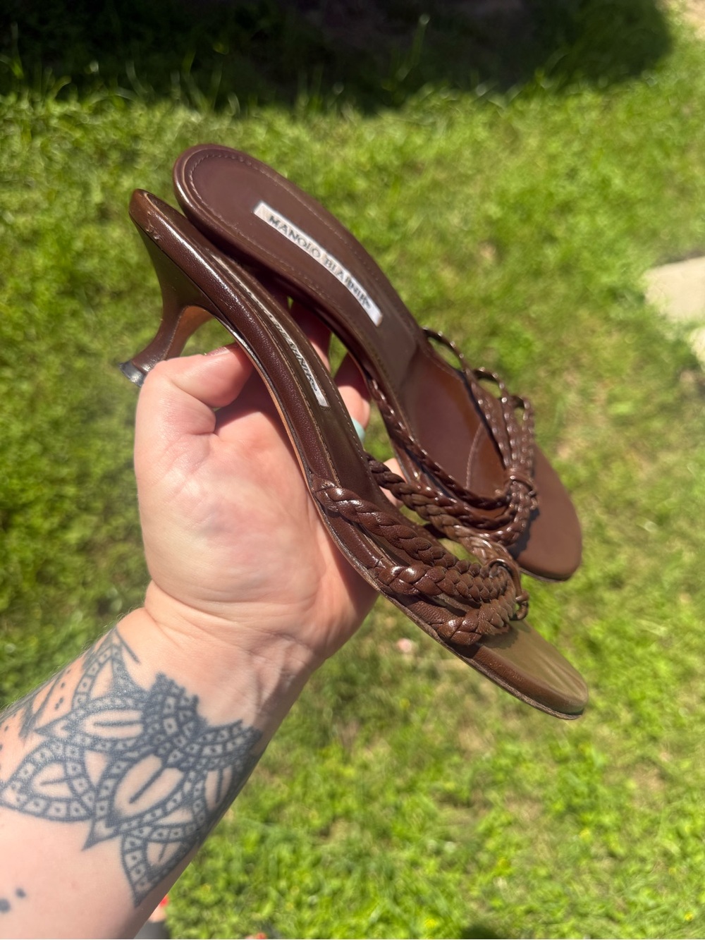Vintage Rare Manolo Blahnik Brown Braided Leather Mules size 5.5 - Picture 2 of 5